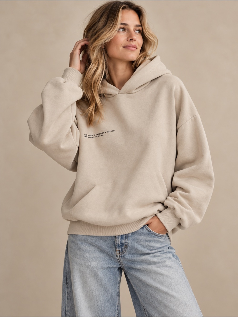 PANGAIA Recycled Organic Cotton Hoodie in Beige Oatmeal